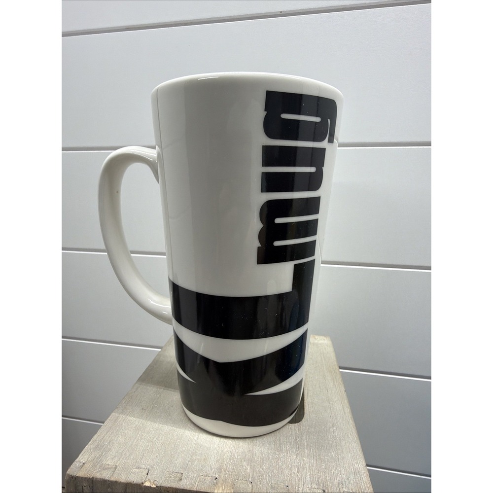 At Home International Tall Latte Mug White Black Graphic Stripe Oversized 7 inch
